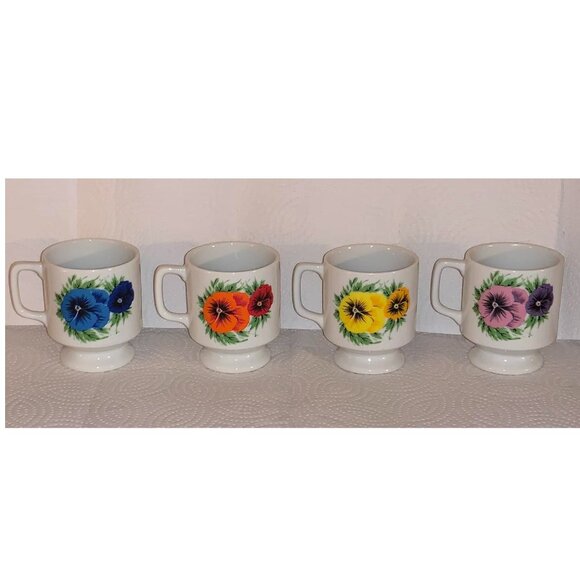 Vintage Retro Ceramic White Coffee Mug Poppy Flower Poppies (Set of 4) **RARE** - Picture 2 of 2